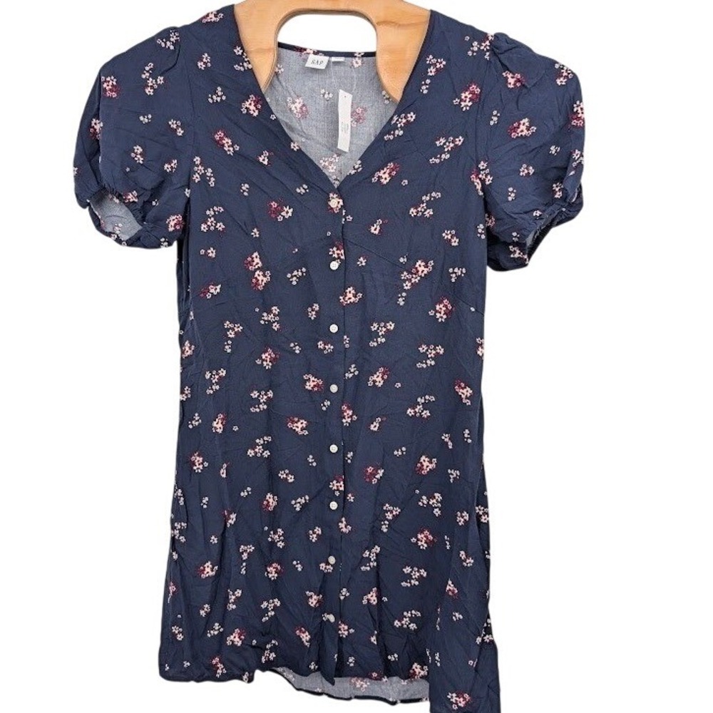 Gap‎ Floral Puff Sleeve Mini Dress Navy Blue Women's L NWT